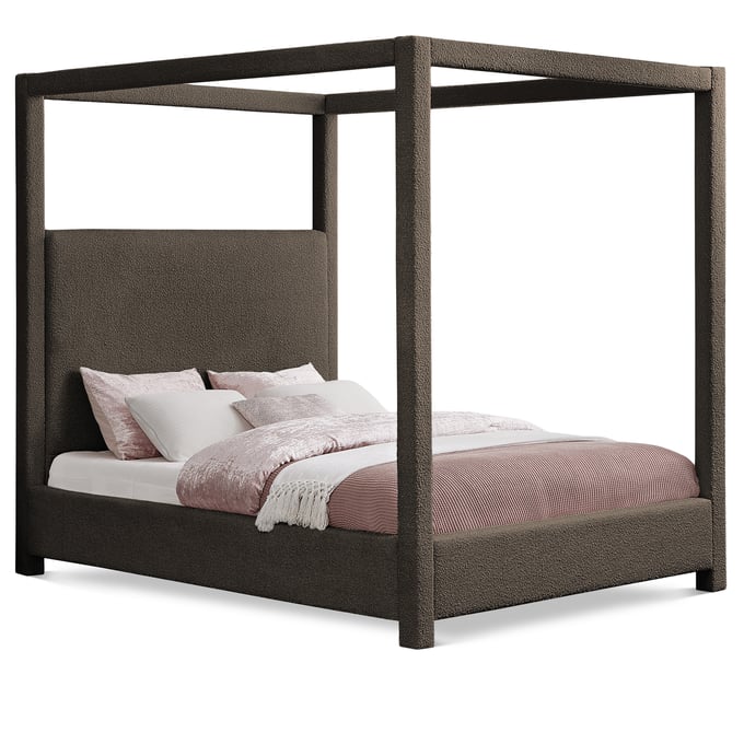 Meridian Furniture Eden Brown Boucle Fabric King Canopy Bed MRD-EDENBROWN-K