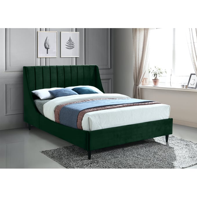 Green velvet queen deals bed