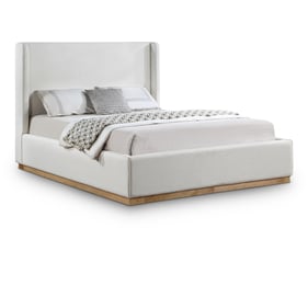 Meridian Furniture Flynn Cream Linen Textured Fabric Full Platform Bed