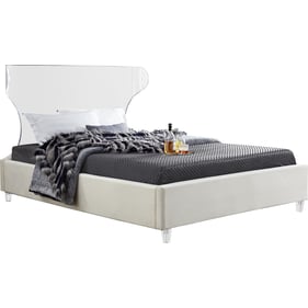 Meridian Furniture Ghost Cream Velvet Queen Bed