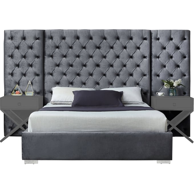 Meridian Furniture Grande Grey Velvet King Bed MRD-GRANDEGREY-K