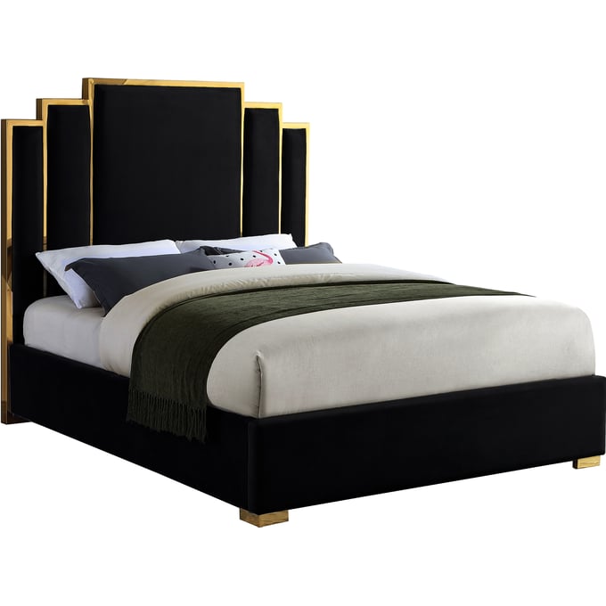 Meridian Furniture Hugo Black Velvet King Bed MRD-HUGOBLACK-K