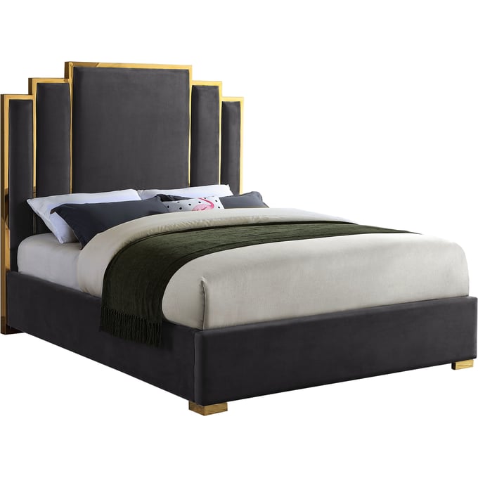 Design Edge Taree  Grey Velvet Queen Bed DE-23030405