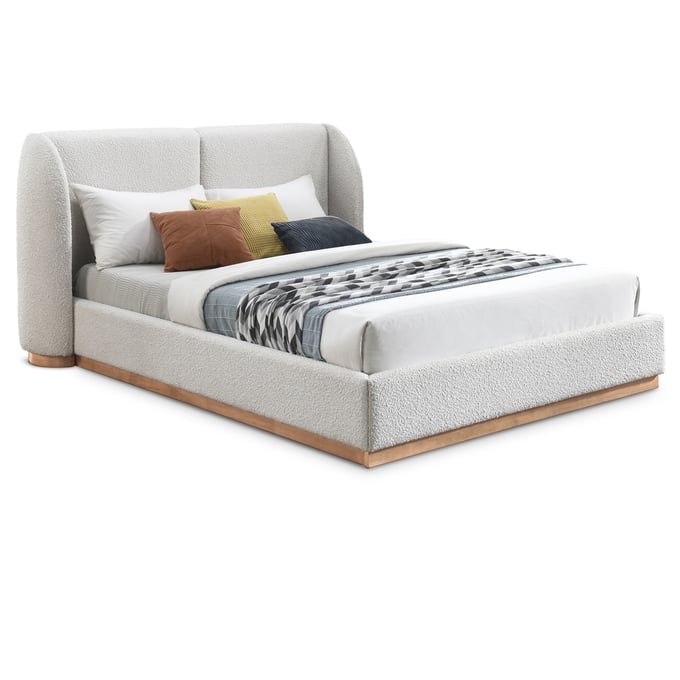 Meridian Furniture Jardin Cream Boucle Fabric Full Platform Bed MRD-JARDINCREAM-F