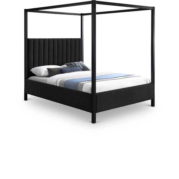 Meridian Furniture Kelly Black Boucle Fabric King Canopy Bed MRD-KELLYBLACK-K