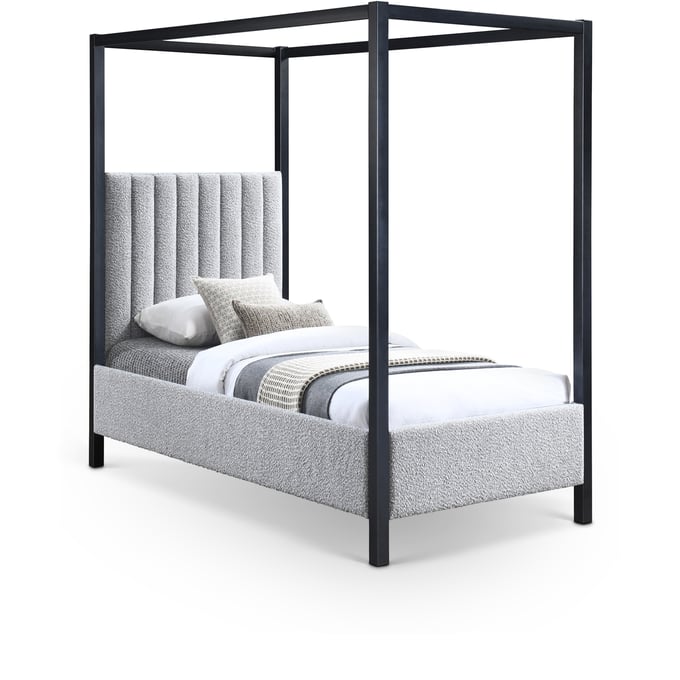 Meridian Furniture Kelly Grey Boucle Fabric Twin Canopy Bed MRD-KELLYGREY-T