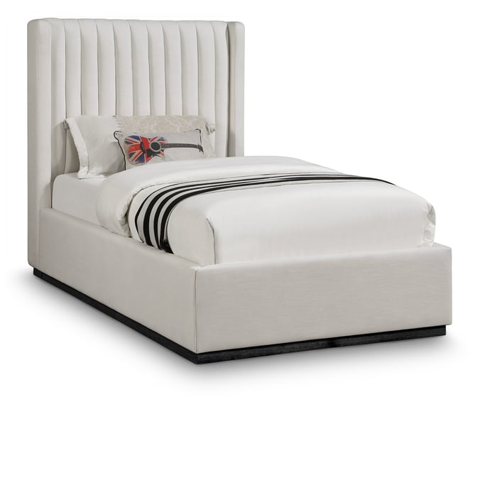 Meridian Furniture Logan Beige Textured Fabric Twin Platform Bed MRD-LOGANBEIGE-T