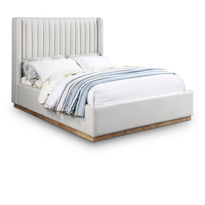 Meridian Furniture Logan Cream Textured Fabric Full Platform Bed MRD-LOGANCREAM-F