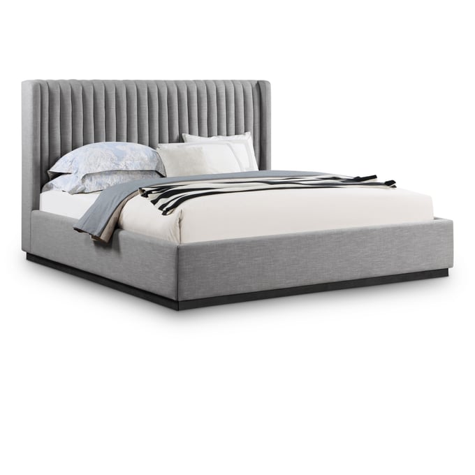 Meridian Furniture Logan Grey Textured Fabric King Platform Bed MRD-LOGANGREY-K