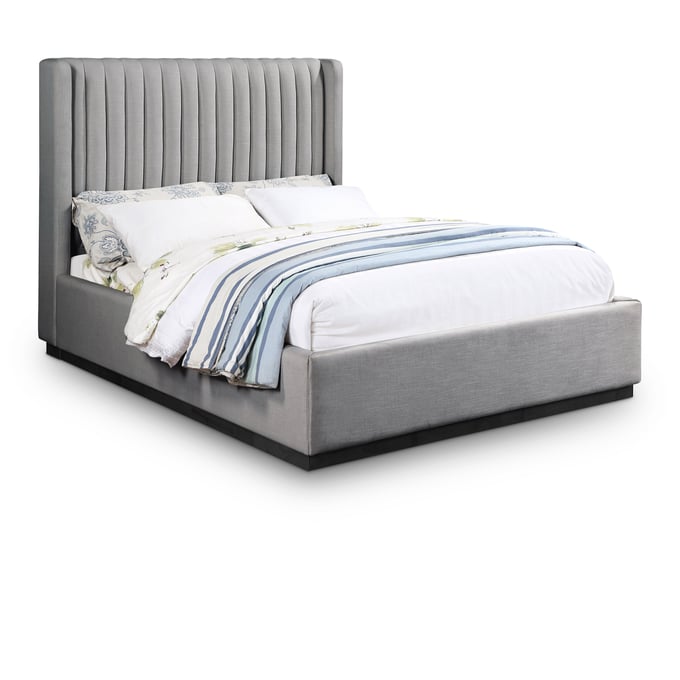 Meridian Furniture Logan Grey Textured Fabric Queen Platform Bed MRD-LOGANGREY-Q