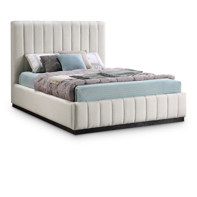 Meridian Furniture Lucia Beige Textured Fabric Queen Platform Bed MRD-LUCIABEIGE-Q