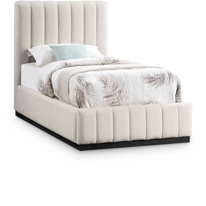 Meridian Furniture Lucia Beige Textured Fabric Twin Platform Bed MRD-LUCIABEIGE-T