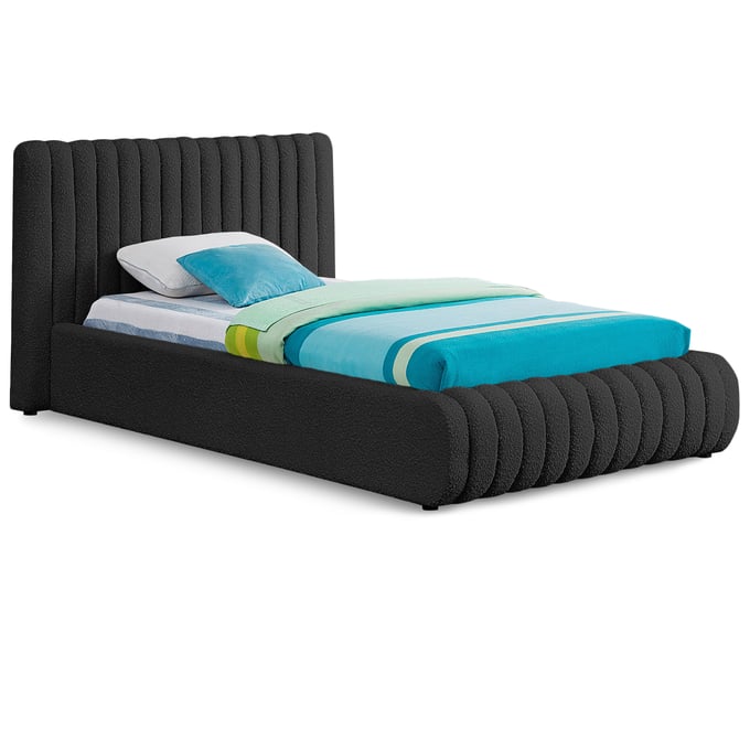 Meridian Furniture Nash Black Boucle Fabric Twin Platform Bed MRD-NASHBLACK-T