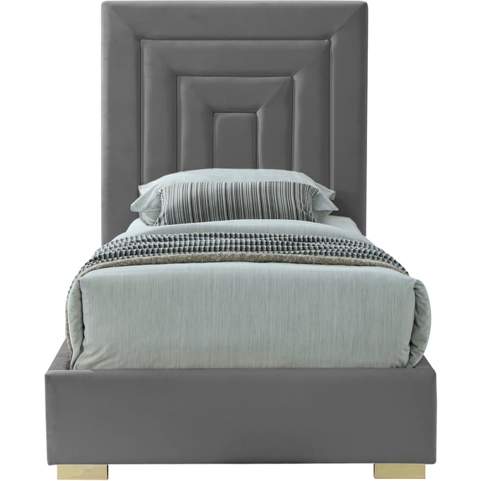 Meridian Furniture Nora Grey Velvet Twin Bed MRD-NORAGREY-T