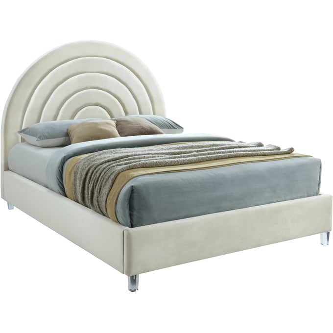 Meridian Furniture Rainbow Cream Velvet Queen Bed MRD-RAINBOWCREAM-Q