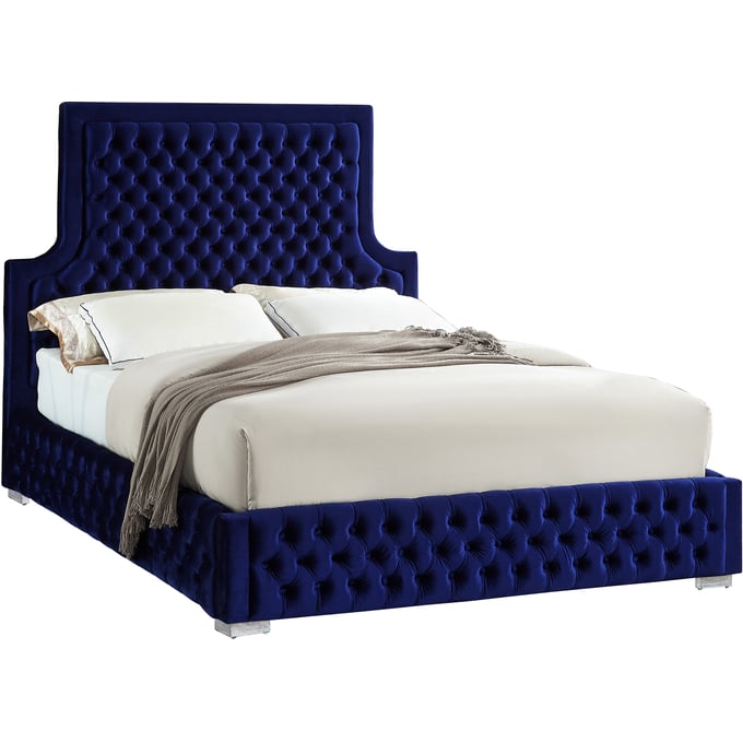 Meridian Furniture Sedona Navy Velvet Queen Bed MRD-SEDONANAVY-Q