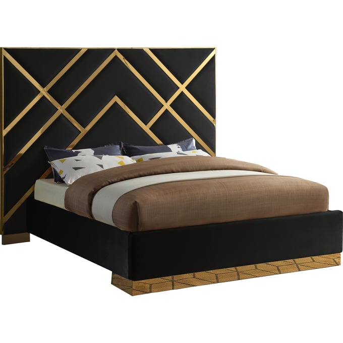 Meridian Furniture Vector Black Velvet King Bed MRD-VECTORBLACK-K