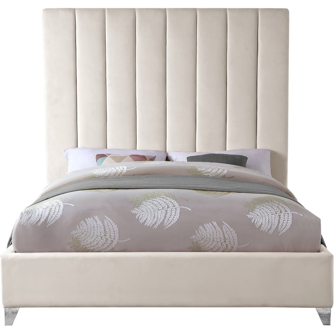 Meridian Furniture Via Cream Velvet King Bed MRD-VIACREAM-K