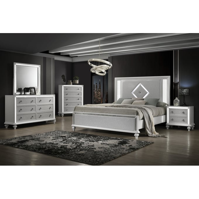 New Classic Furniture Stardust White 5pc King Bedroom Set B-DR-MR-CH-NS NCF-00-1583-15C