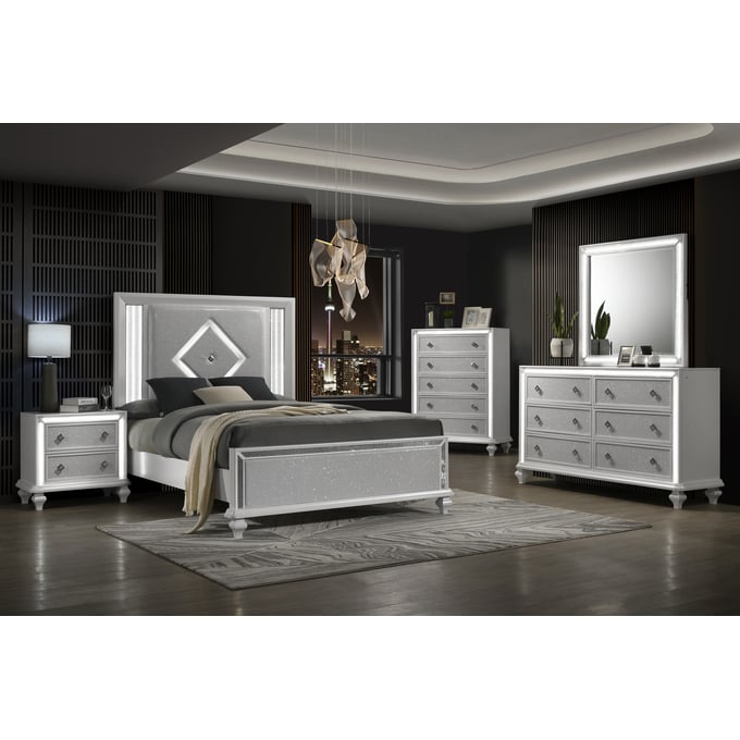 New Classic Furniture Stardust White 6pc Queen Bedroom Set B-DR-MR-CH-2NS NCF-00-1583-36N