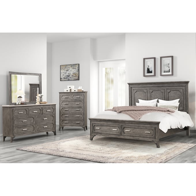 New Classic Furniture Lisbon Gray 4pc Queen Bedroom Set B-DR-MR-CH NCF-00-1605-34C