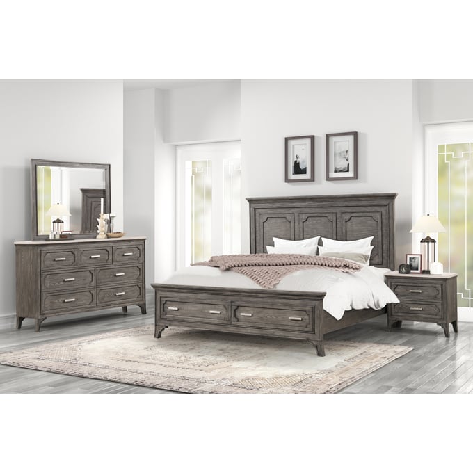 New Classic Furniture Lisbon Gray 4pc King Bedroom Set B-DR-MR-NS NCF-00-1605-14N