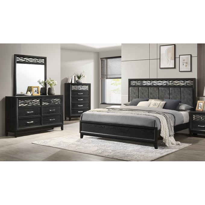 New Classic Furniture Obsidian Black 4pc King Bedroom Set B-DR-MR-CH NCF-00-1655-14C