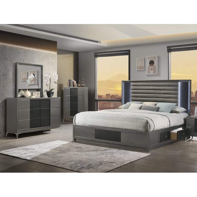 New Classic Furniture Nocturne Slate Gray 4pc Cal King Bedroom Set B-DR-MR-CH NCF-00-1684-24C