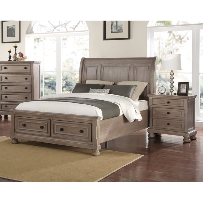 New Classic Furniture Allegra Gray Pewter 4pc Bedroom Set With Cal King Storage Bed NCF-00-2159-24N