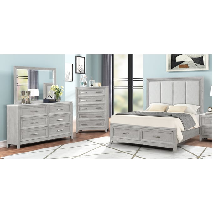 New Classic Furniture Fiona Gray 4pc Queen Bedroom Set B-DR-MR-CH NCF-00-2442-34C