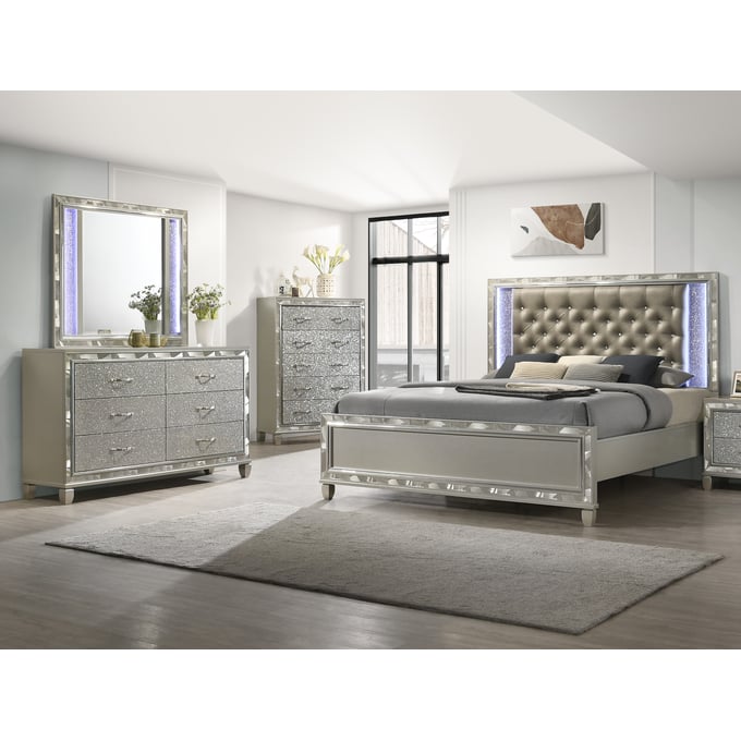 New Classic Furniture Radiance Silver 4pc King Bedroom Set B-DR-MR-CH NCF-00-976S-14C