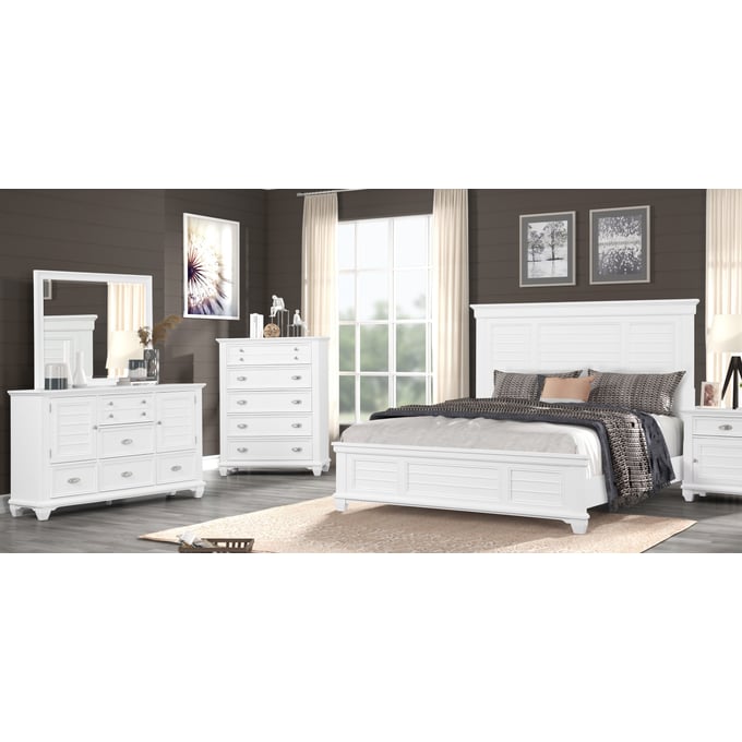 New Classic Furniture Jamestown White 4pc King Bedroom Set B-DR-MR-CH NCF-00-B2118-14C