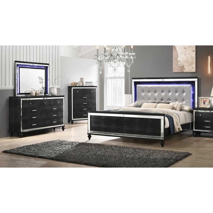 New Classic Furniture Valentino Black 4pc Queen Bedroom Set B-DR-MR-CH NCF-02-9698B-34C