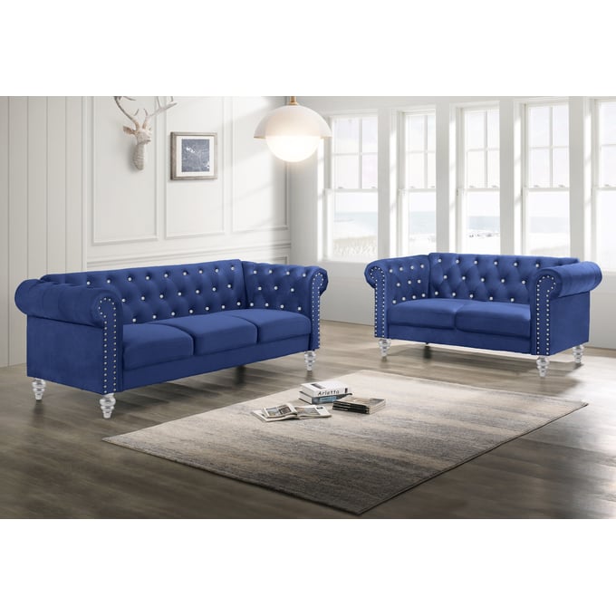 New Classic Furniture Emma Royal Blue 2pc Living Room Set NCF-UKD13-LR-S2