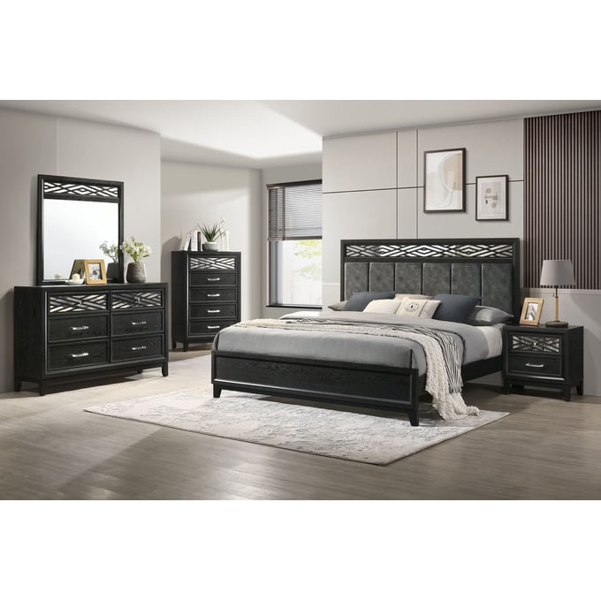 New Classic Furniture Obsidian Black 6pc King Bedroom Set B-DR-MR-CH-2NS NCF-00-1655-16N