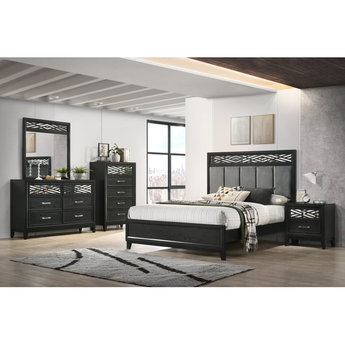 New Classic Furniture Obsidian Black 6pc Queen Bedroom Set B-DR-MR-CH-2NS NCF-00-1655-36N