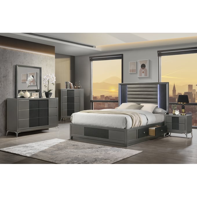 New Classic Furniture Nocturne Slate Gray 5pc Cal King Bedroom Set B-DR-MR-CH NCF-00-1684-25C