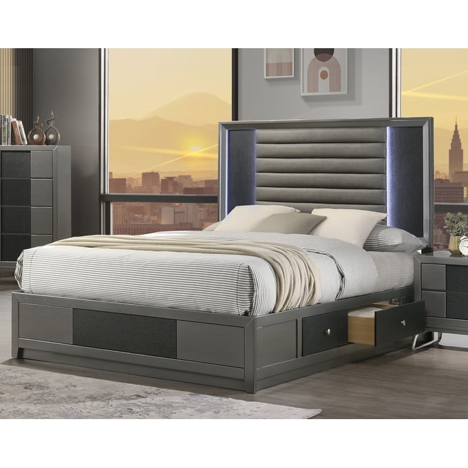 New Classic Furniture Nocturne Slate Gray Queen Siderails and Slats NCF-B1684-335