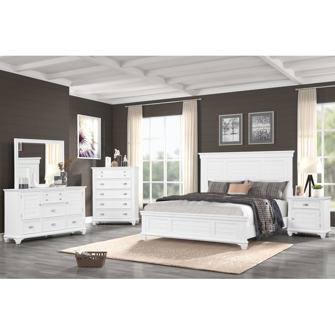 New Classic Furniture Jamestown White 5pc King Bedroom Set B-DR-MR-CH-NS NCF-00-B2118-15C