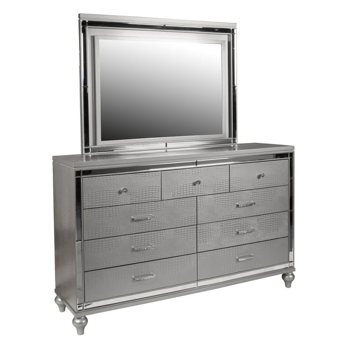 New Classic Furniture Valentino Silver Dresser and Mirror NCF-BA9698S-50-60-DRMR