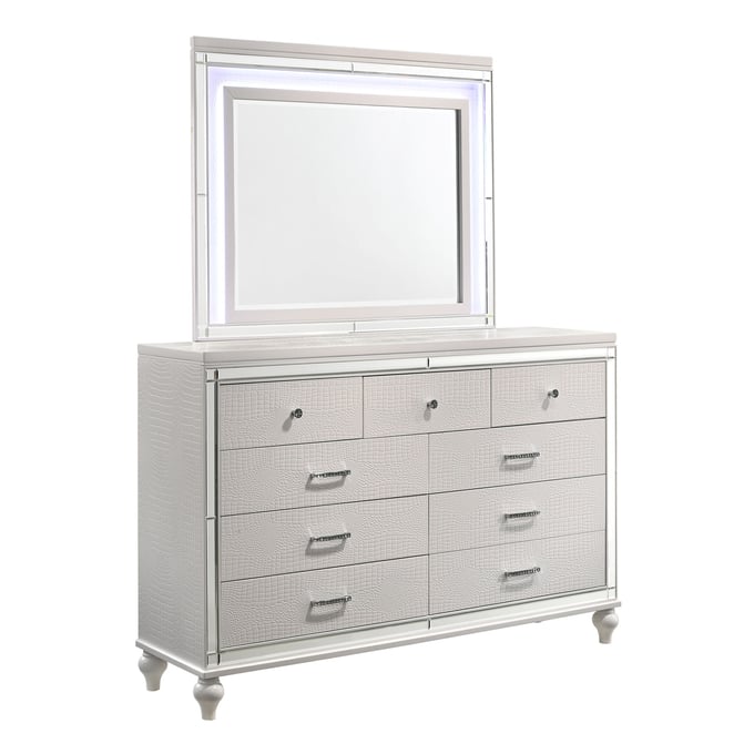 New Classic Furniture Valentino White Dresser and Mirror NCF-BA9698W-50-60-DRMR