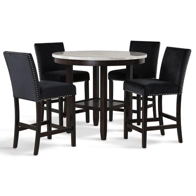 New Classic Furniture Celeste Black 5pc Round Counter Height Set NCF-D400-CHT-S1