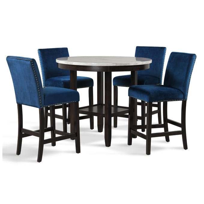 New Classic Furniture Celeste Black Blue 5pc Round Counter Height Set NCF-D400-CHT-S2