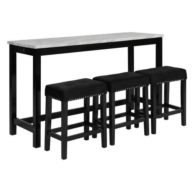 New Classic Furniture Celeste Black 4pc Theater Bar Table Set NCF-D400-B3S-BLK