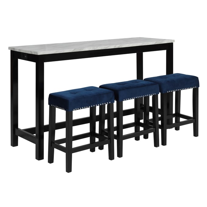 New Classic Furniture Celeste Blue 4pc Theater Bar Table Set NCF-D400-B3S-BLU