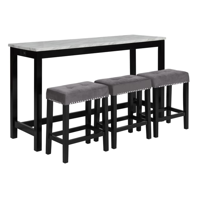 New Classic Furniture Celeste Gray 4pc Theater Bar Table Set NCF-D400-B3S-GRY