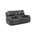 Linton Leather Console Loveseat W/ Dual Recliners-Gray