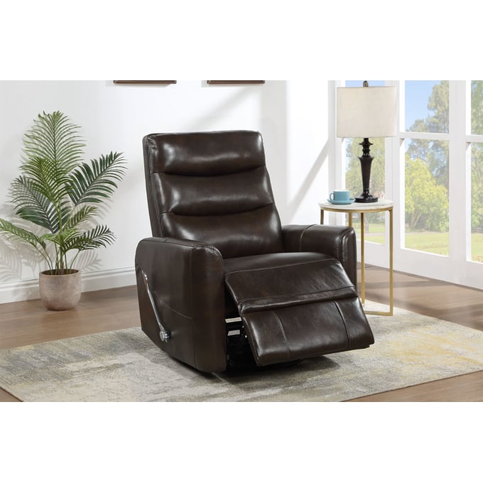 New Classic Furniture Takami Brown Leather Swivel Recliner NCF-L2518-14-LDB