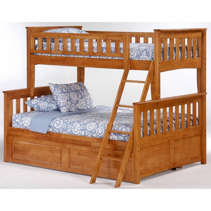 Night and Day Furniture Ginger Medium Oak Twin Full Trundle Bunk Bed NDF-PBTF-PBT-GIN-MO-COM