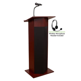 NPS Power Plus Mahogany Oklahoma Sound Lectern with Wireless Headset Mic